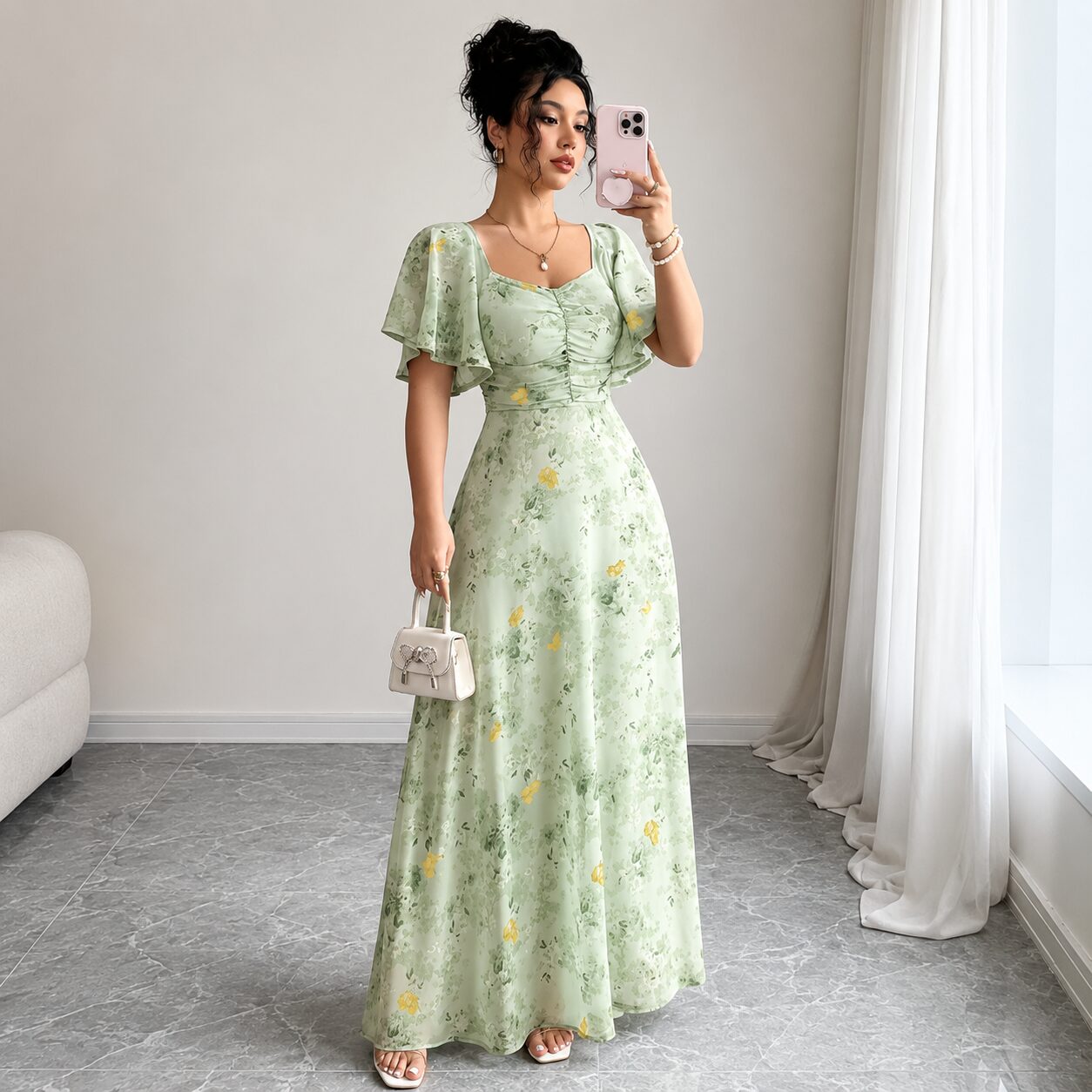 Elegant Butterfly Chiffon Maxi Dress