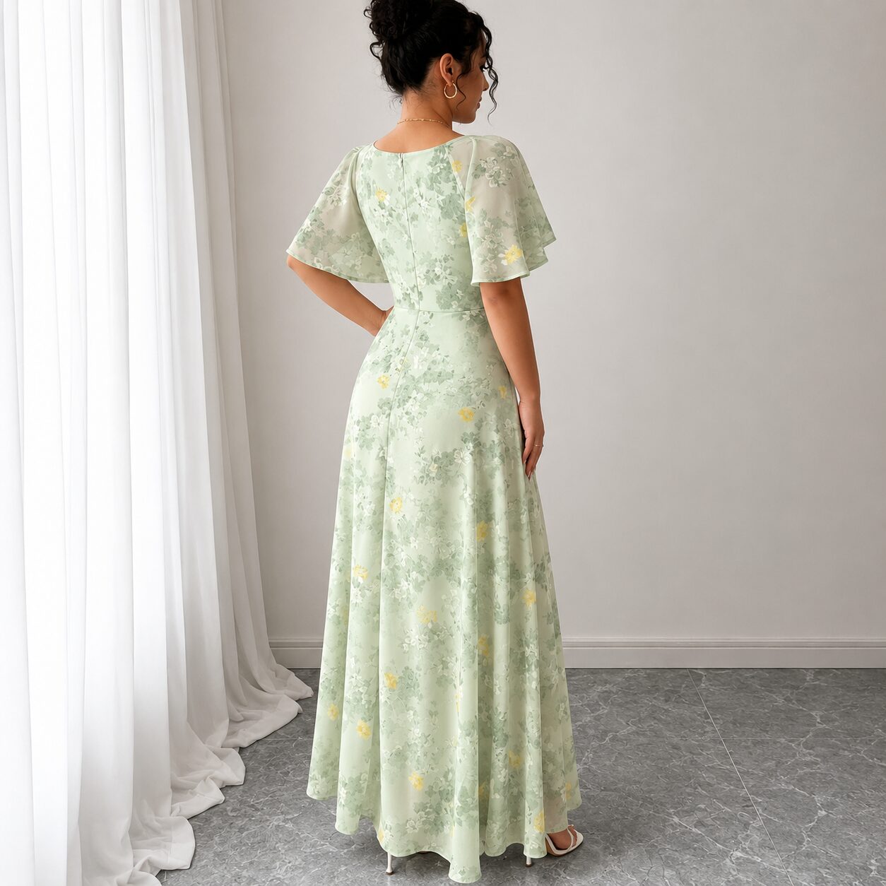 Elegant Butterfly Chiffon Maxi Dress - Image 2
