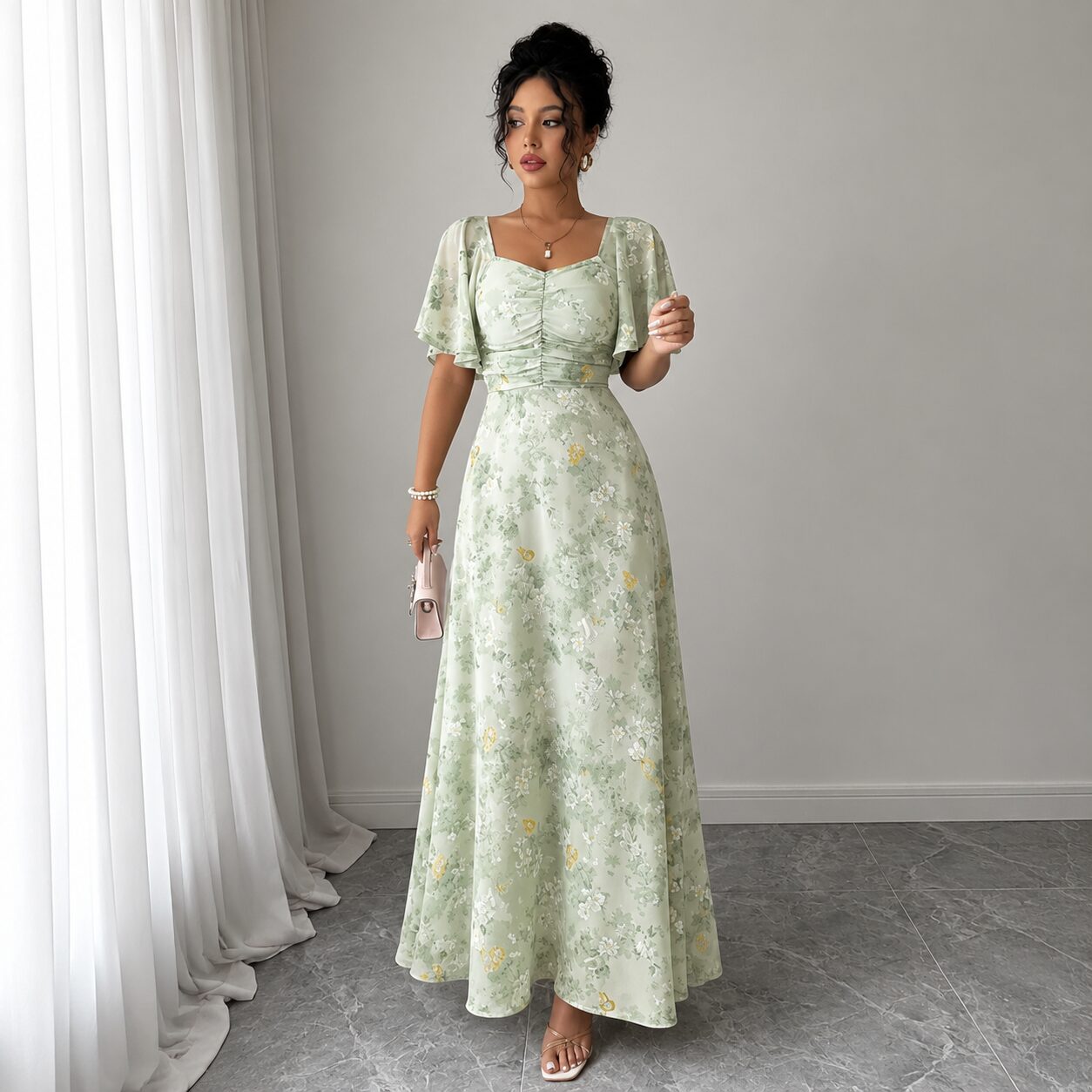 Elegant Butterfly Chiffon Maxi Dress - Image 3