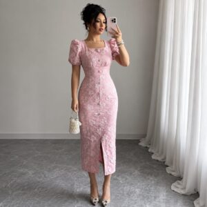 Elegant Floral Slim Midi Dress